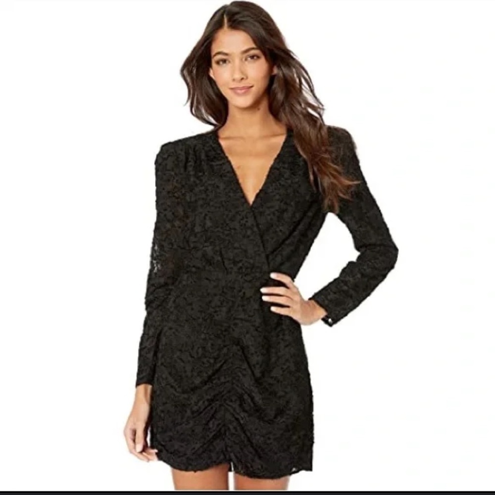 WAYF Black Long Sleeve Ruched Dress